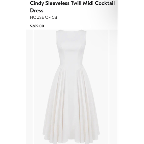 HOUSE OF CB White Cindy Sleeveless Twill Midi Cocktail Dress XS NWT - Picture 3 of 7